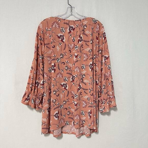 Catherines Tunic Top Size 4X Floral Blouse Flutter 3/4 Sleeves Lace Trim Peasant - Picture 6 of 12